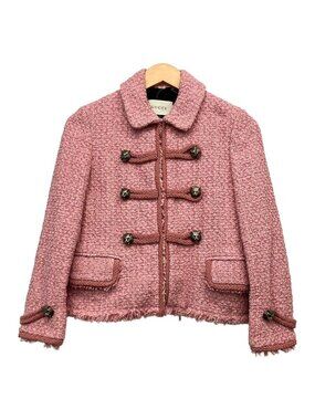 Gucci Jacket 40 M Pink Long Sleeve Tweed Autumn Winter